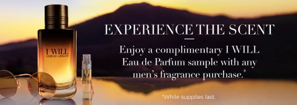 Complimentary I WILL Eau de Parfum sample with any men's fragrance purchase
