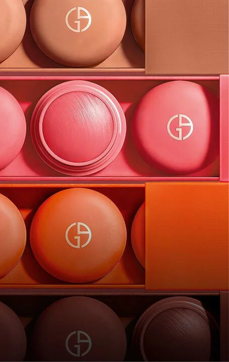 Armani Beauty Dolci Blush collection with pink, coral and nude cream-to-powder blushes for a soft blurred finish.
