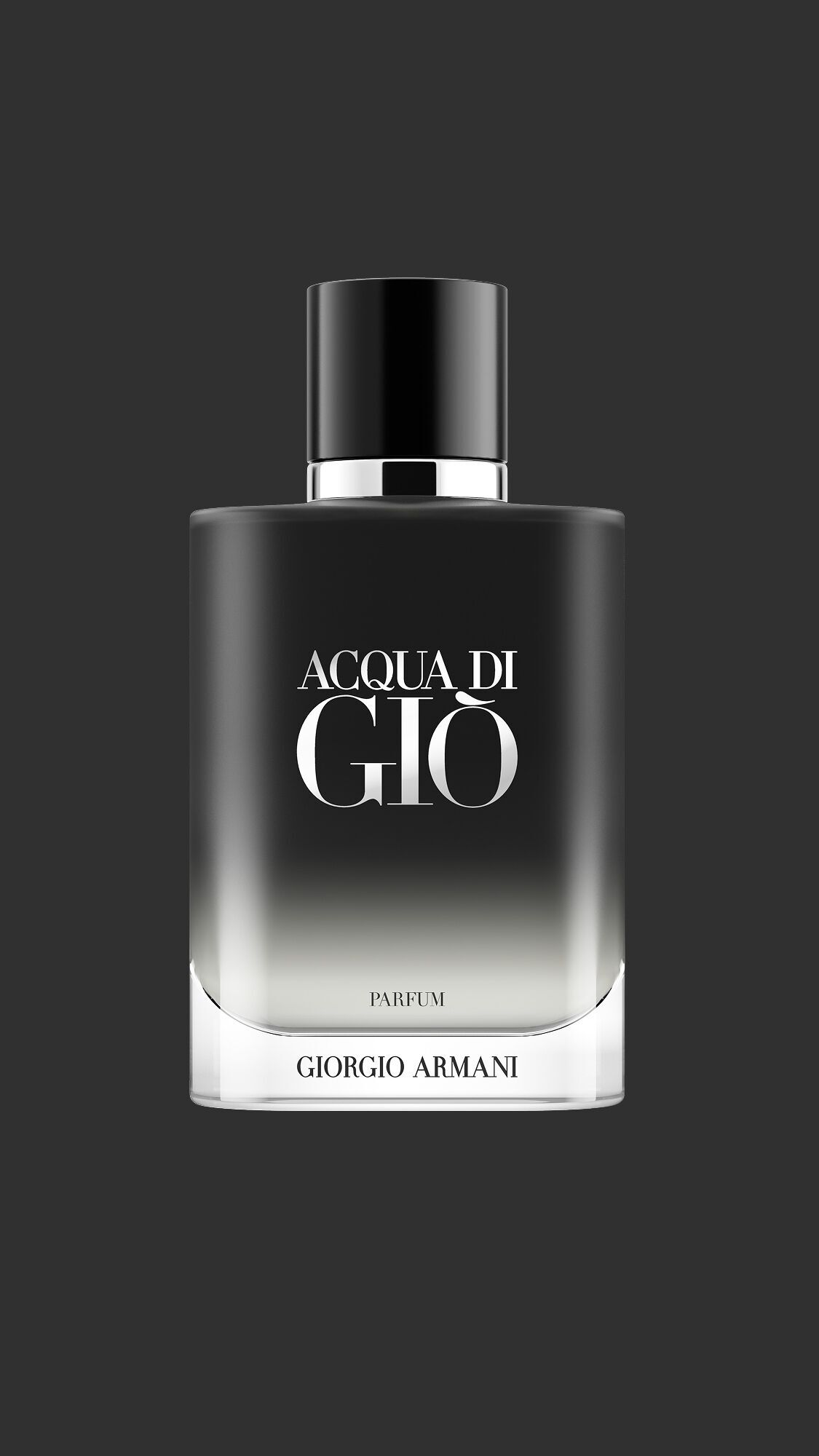 Giorgio Armani Acqua Di Gio Parfum bottle. A refined design with a deep black gradient finish.