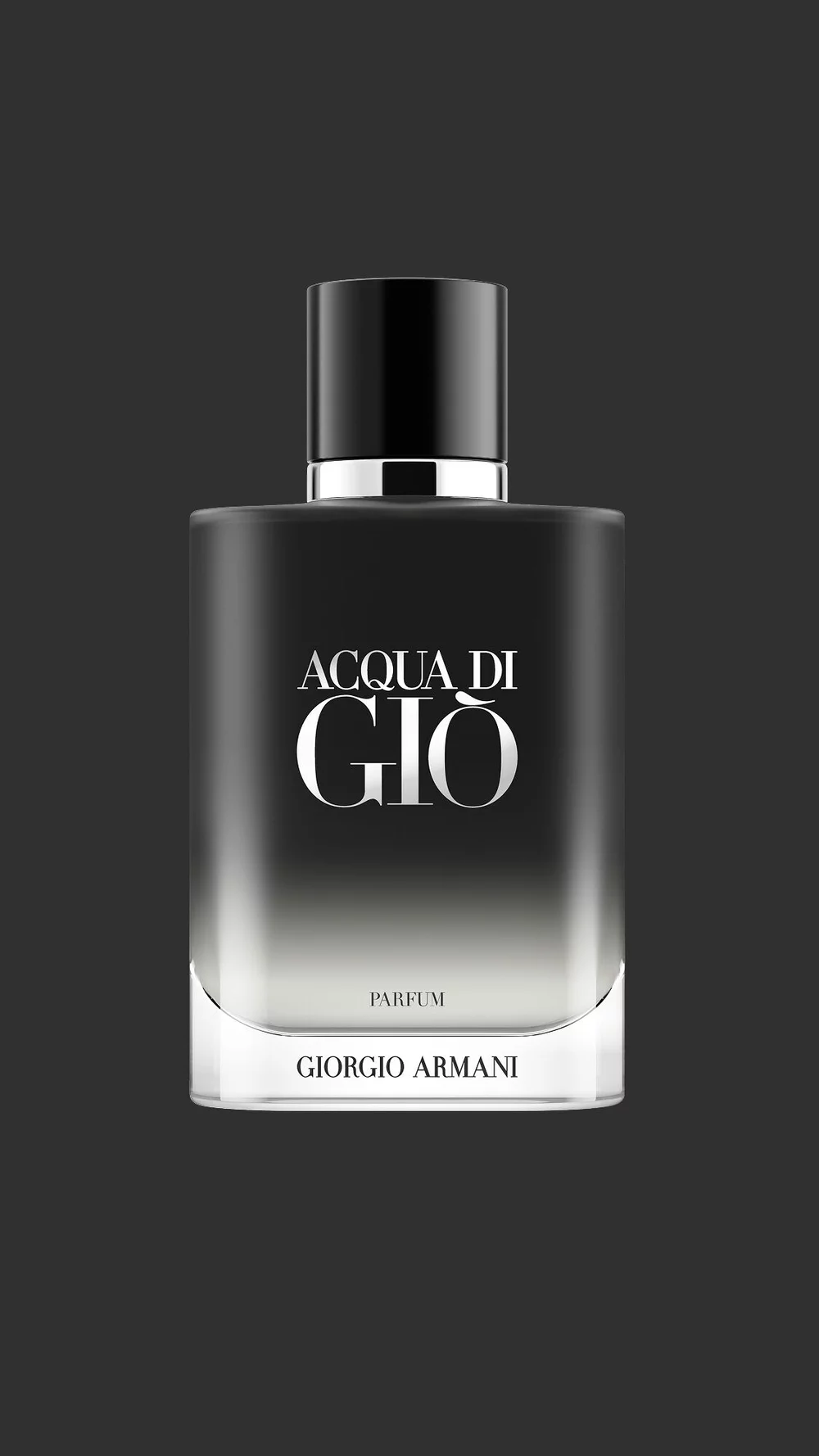 Giorgio Armani Acqua Di Gio Parfum bottle. A refined design with a deep black gradient finish.