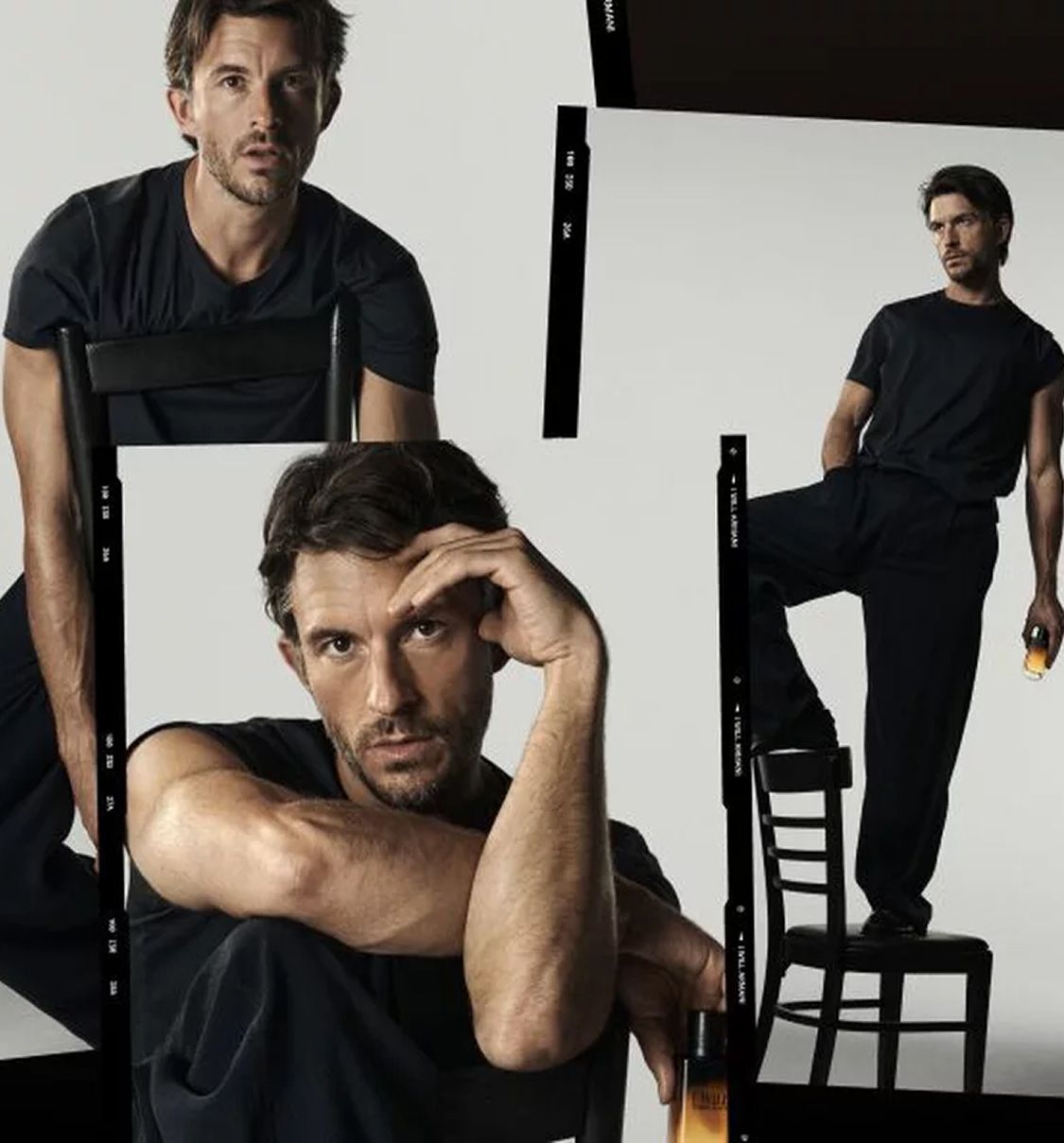 Jonathan Bailey for Giorgio Armani I WILL Eau de Parfum. A campaign collage expressing determination and willpower.