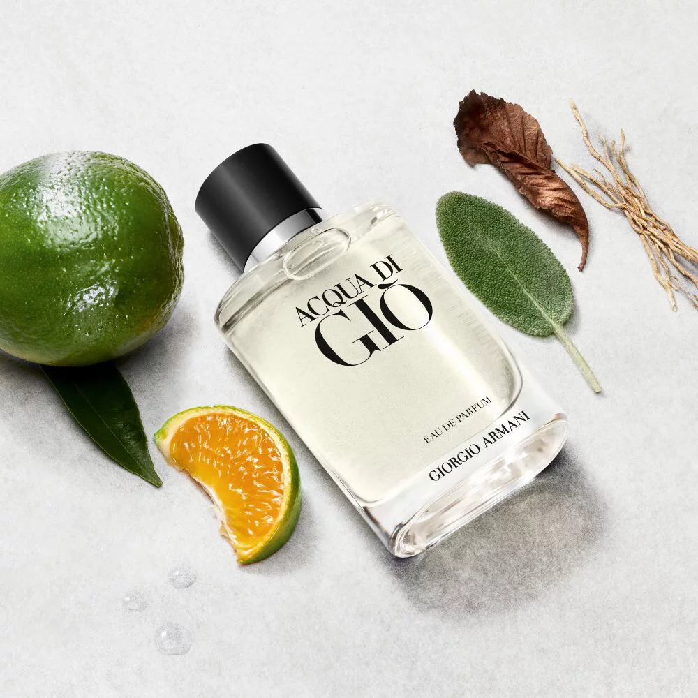 Giorgio Armani Acqua Di Gio Eau de Parfum Intense bottle with clary sage, patchouli, and marine notes. A clean composition.