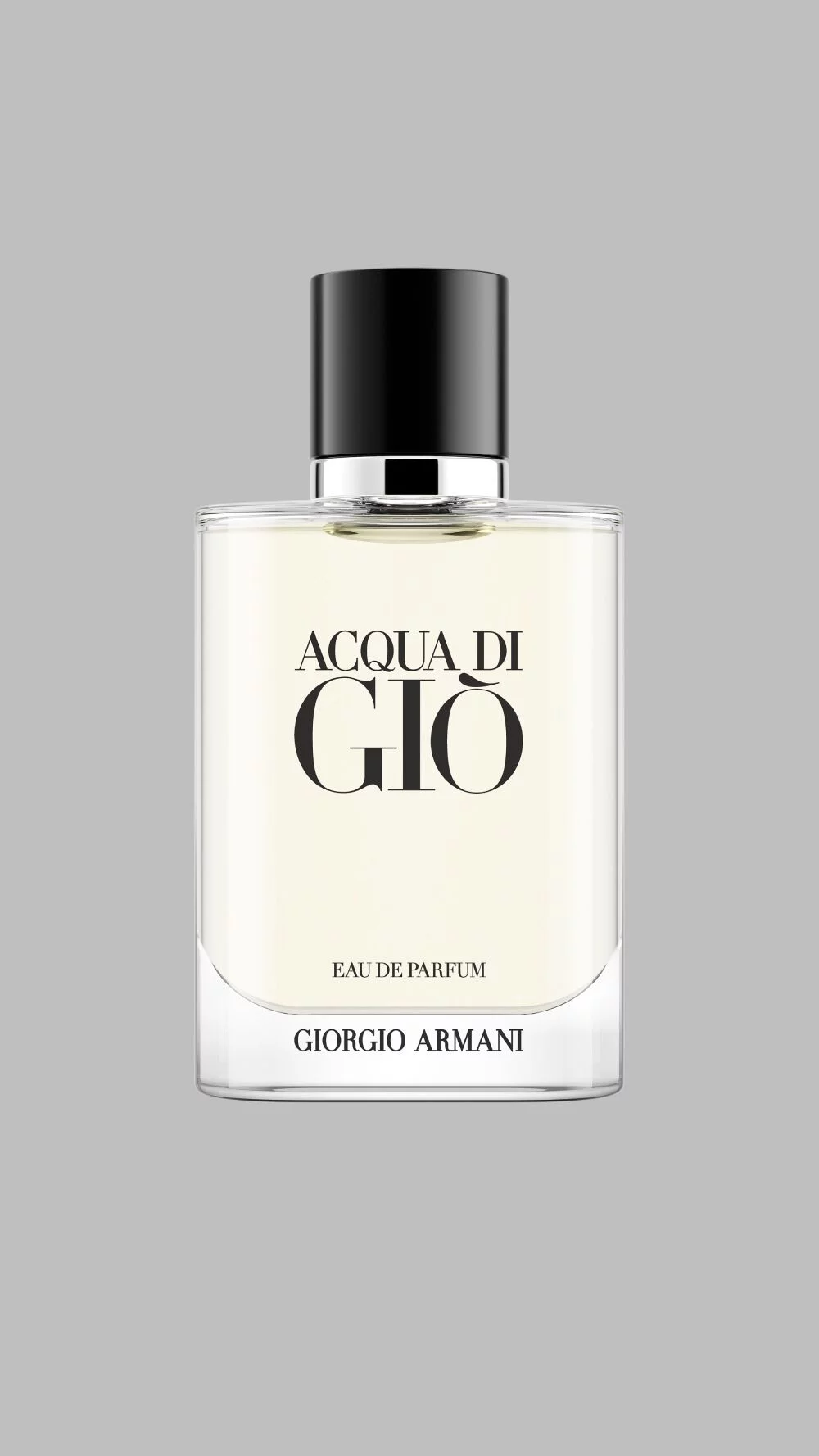 Giorgio Armani Acqua Di Gio Eau de Parfum bottle. A sleek design with a black gradient finish.