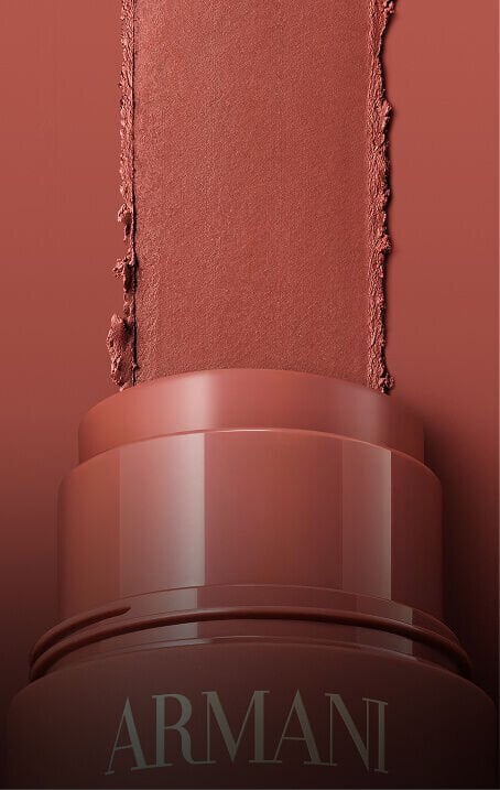 Armani Beauty Dolci Blush in rosy brown, shown with its cream-to-powder texture and on-the-go format.