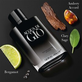 Giorgio Armani Acqua Di Gio Eau de Parfum Intense bottle with bergamot, ambery accord, and clary sage. A dark composition.
