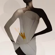 Elegant back of a silhuette draped in light fabric.