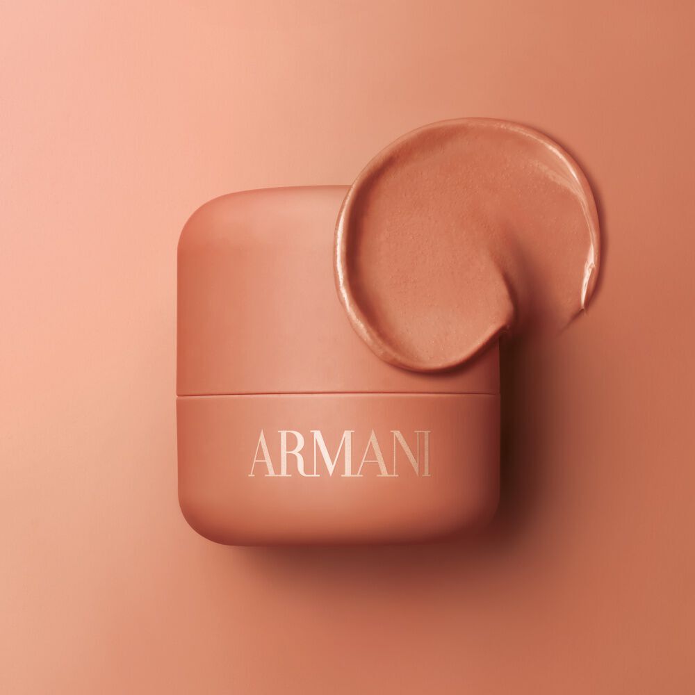 Pink ARMANI Beauty dolci blush cheek tint texture on pink background
