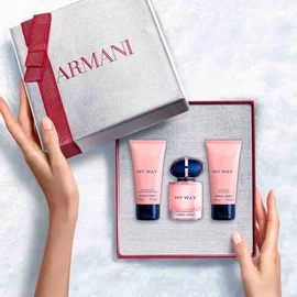 My Way Eau de Parfum 50ml bottle, 50ml Perfumed Body Lotion and 50ml Shower Gel— a refined women's floral fragrance gift set.