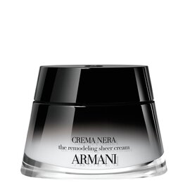 Black jar of Armani Crema Nera, the remodeling sheer cream, with a clear base.
