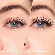 Before and after result of Armani Beauty  VERTIGO DRAMA MASCARA on lifted, defined lashes
