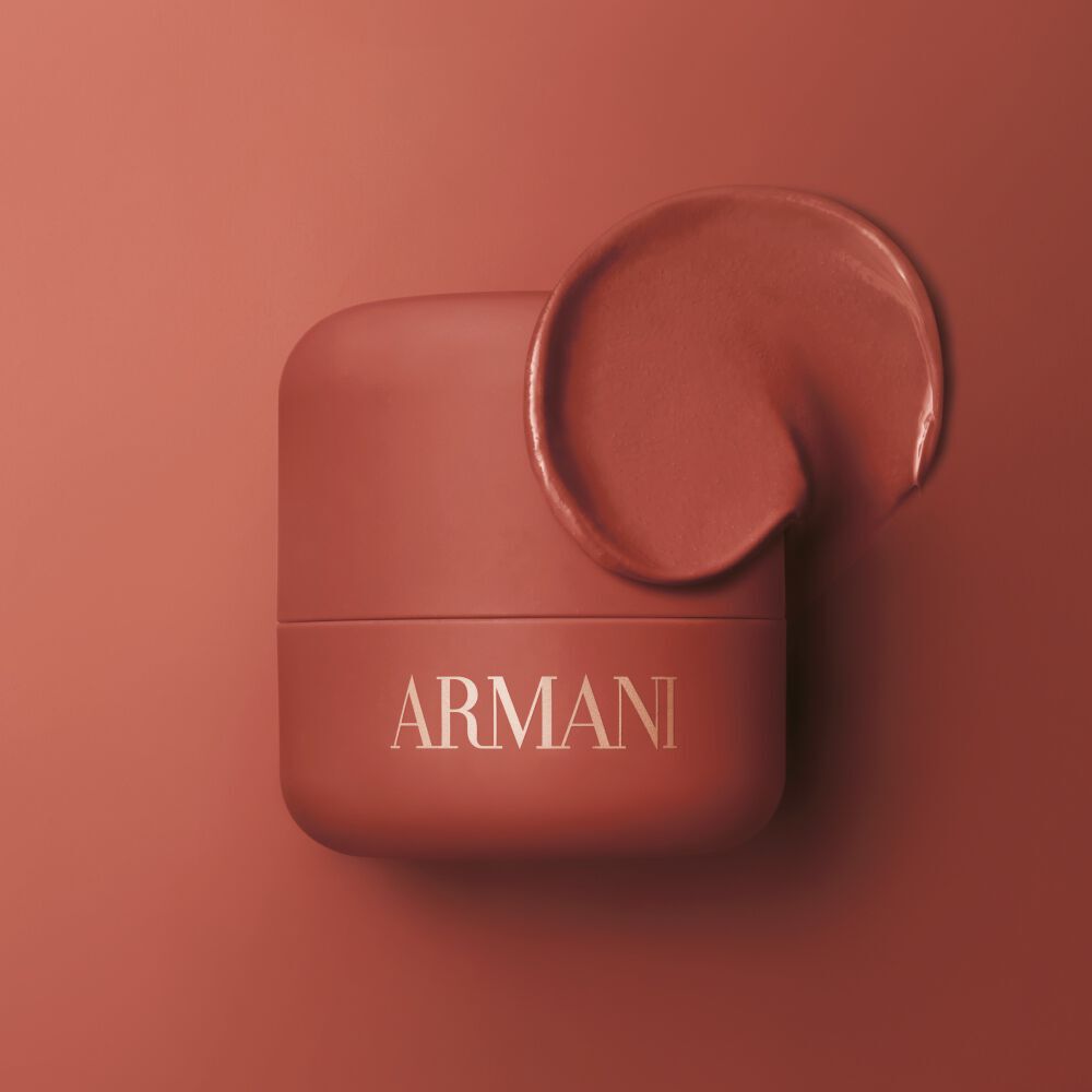 Pink ARMANI Beauty dolci blush cheek tint texture on pink background