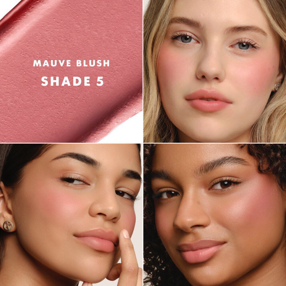 Pink cheek tint shade swatch and makeup results on different skin tones