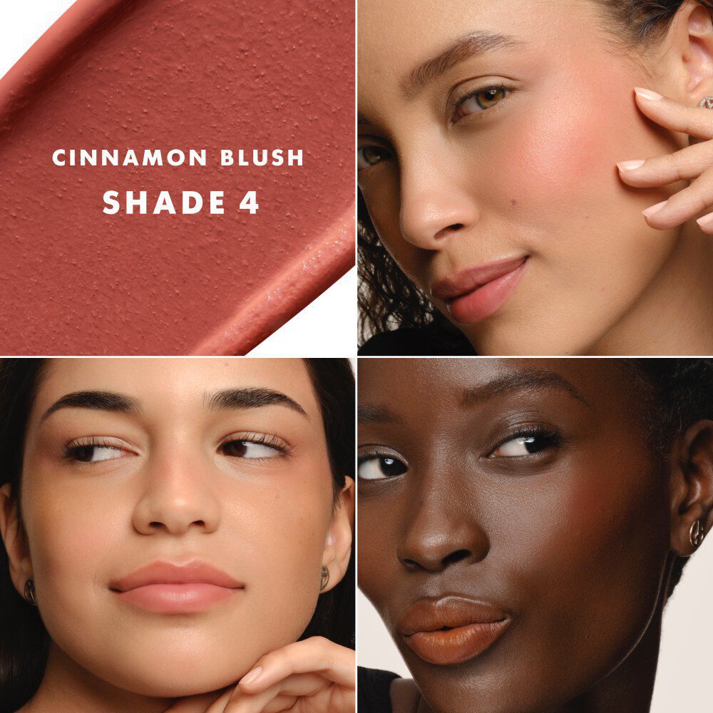 Pink cheek tint shade swatch and makeup results on different skin tones