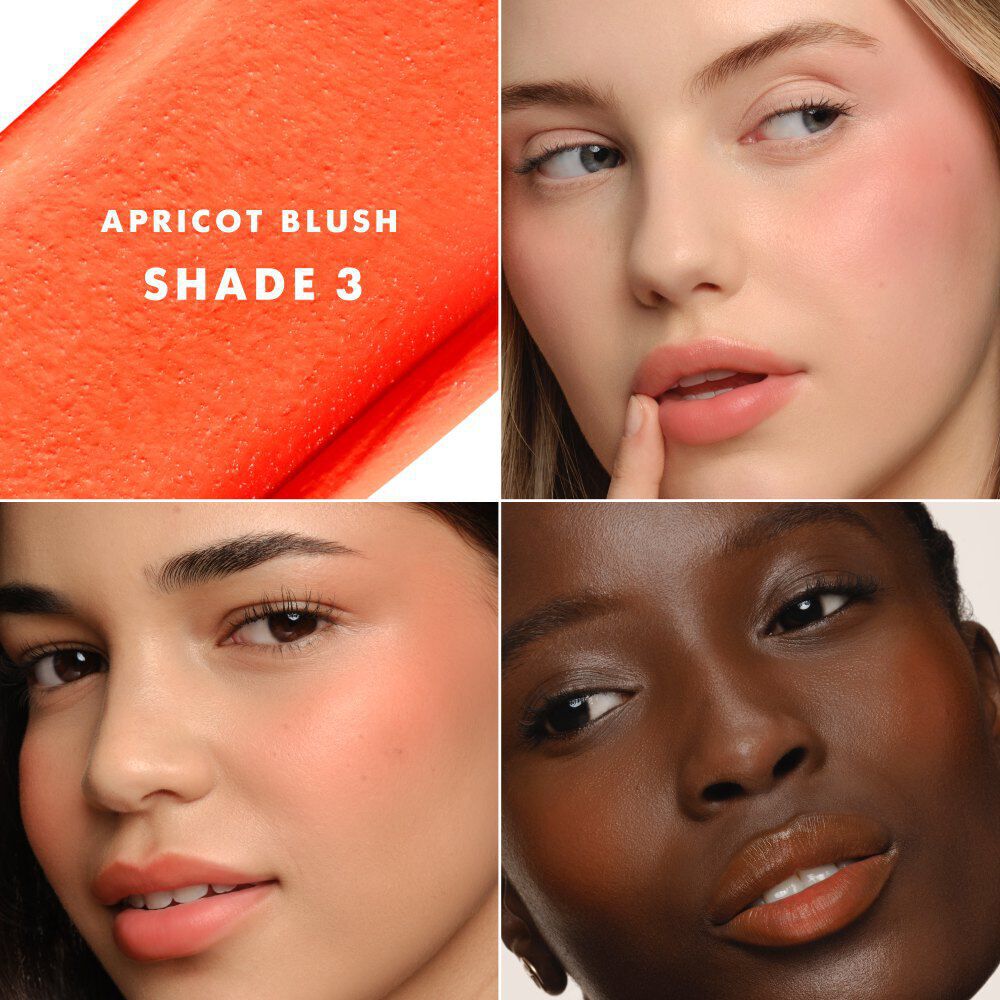 Pink cheek tint shade swatch and makeup results on different skin tones