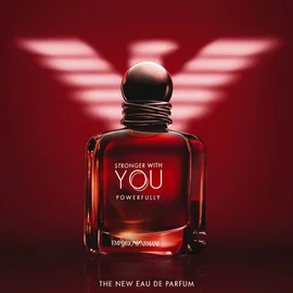 Armani Stronger With You Powerfully bottle with illuminated wings, symbolizing strength.