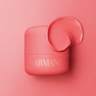 Pink ARMANI Beauty dolci blush cheek tint texture on pink background