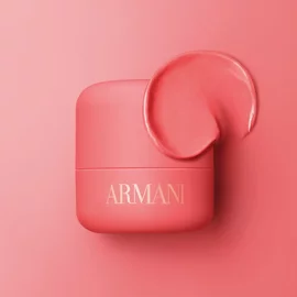 Pink ARMANI Beauty dolci blush cheek tint texture on pink background