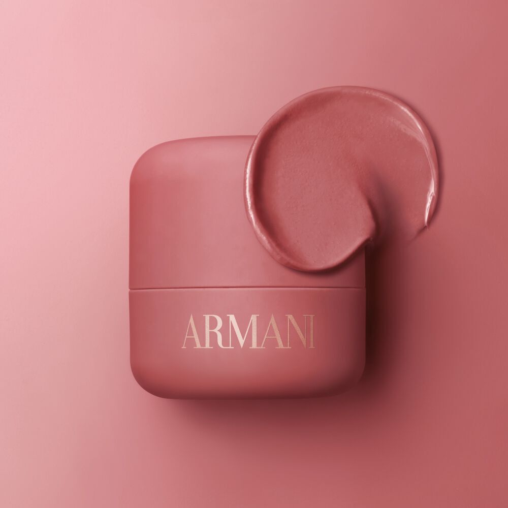 Pink ARMANI Beauty dolci blush cheek tint texture on pink background